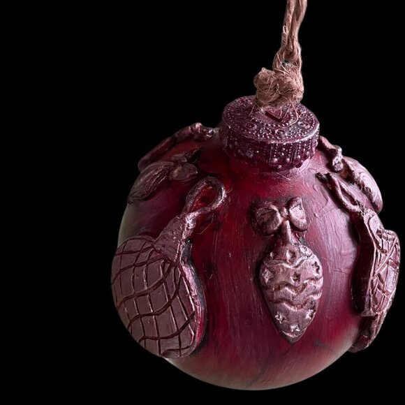 Handmade Christmas Ornament 3 inch one of a kind. Burgundy Ornament Bauble - Picture 2 of 5